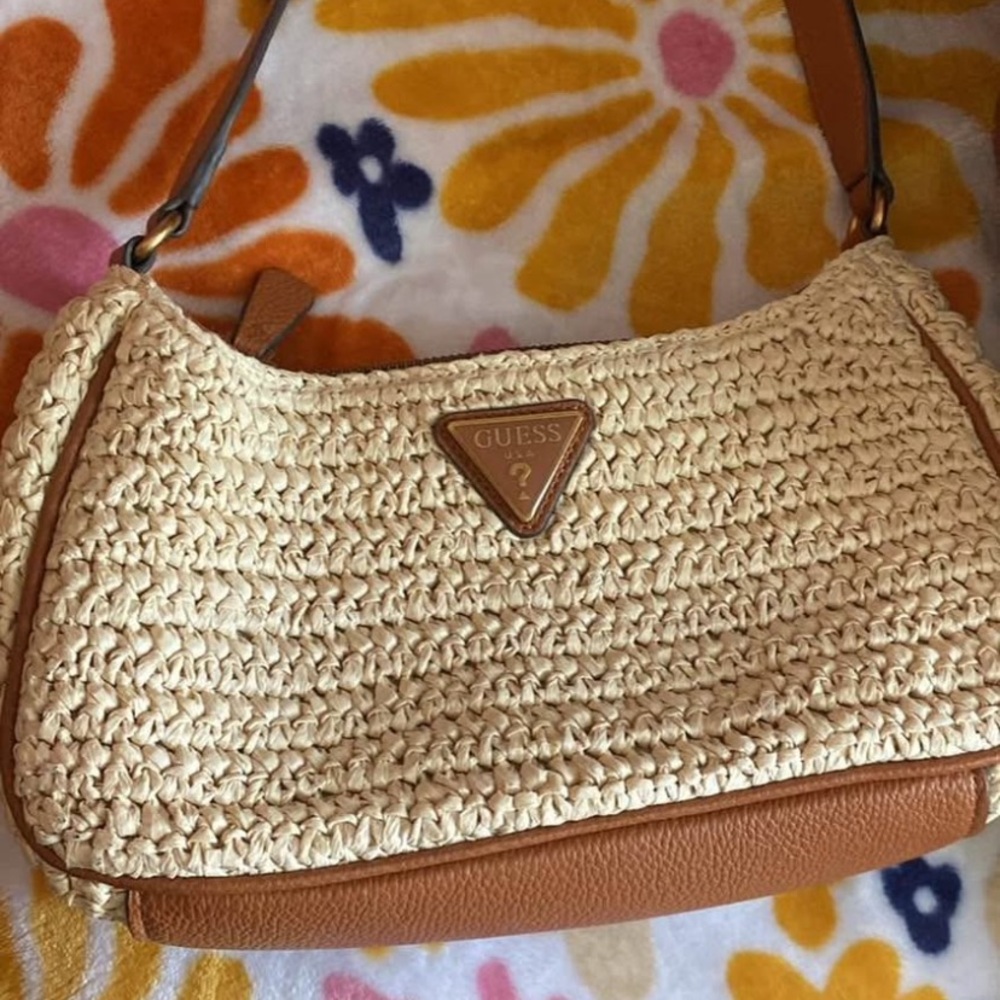 Guess Beige and Brown Crochet Shoulder Bag